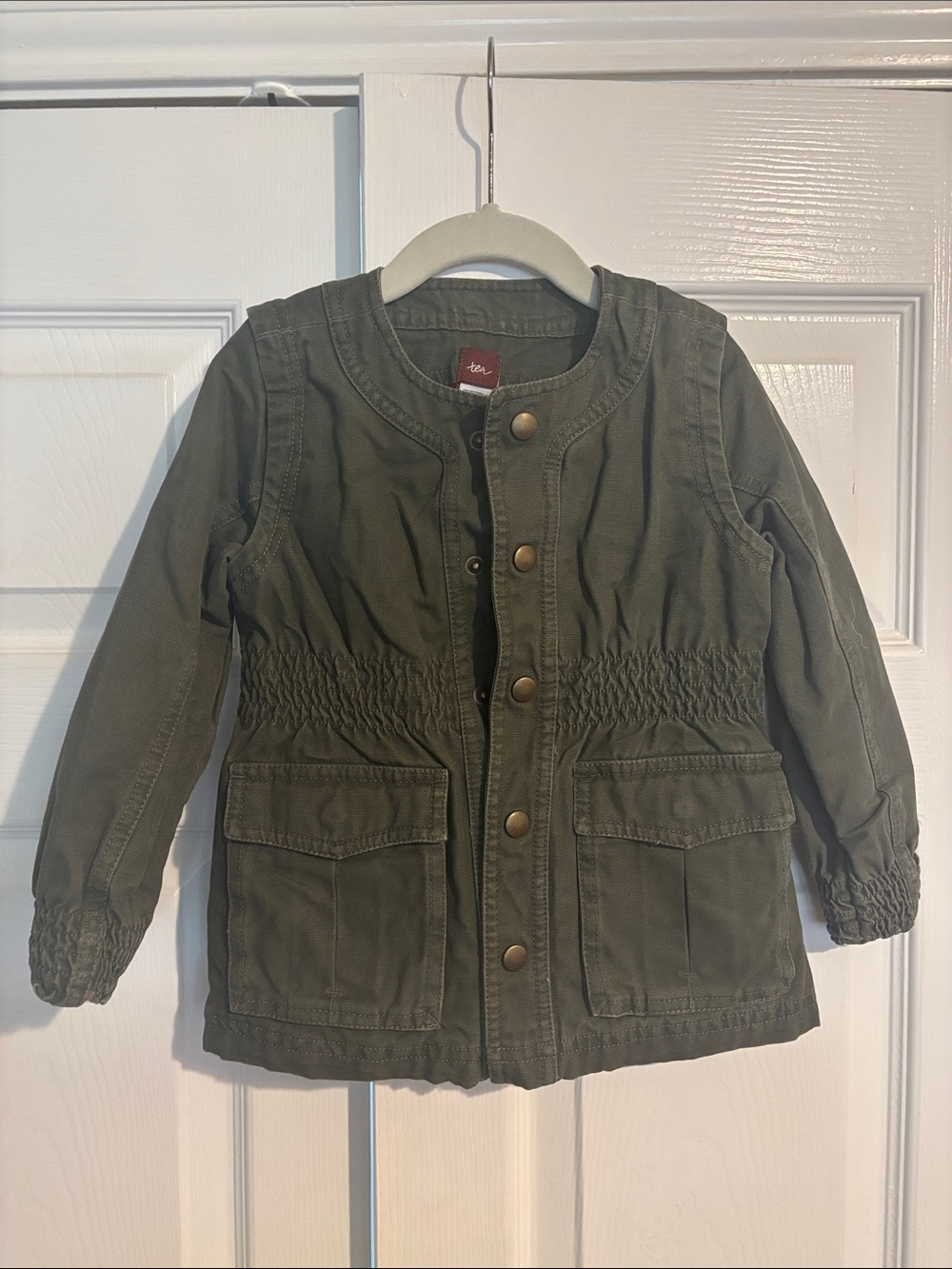Tea Collection Olive Green Girls' Smocked Waist Utility Jacket